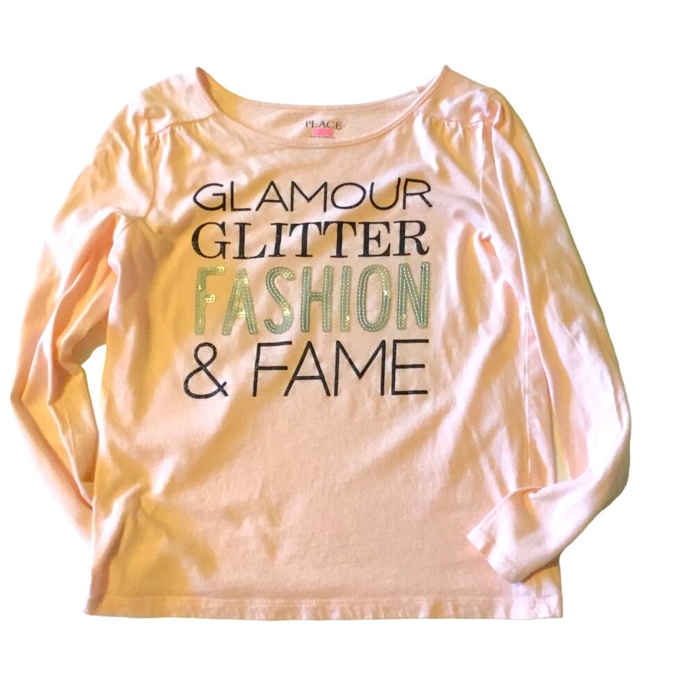 The Children's Place Long Sleeve Tee Pink Black Sequins Silver Glitter Large